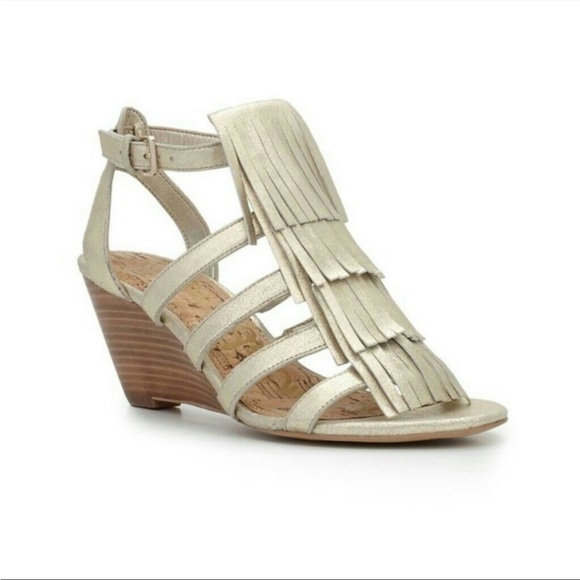 SAM EDELMAN Gold Fringe Sandal Size 7.5 - Picture 1 of 7